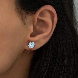 Hk Gümüş Kadın Küpe Fosforlu Mavi Yonca |Gümüş Takı Hediyelik Ürünler