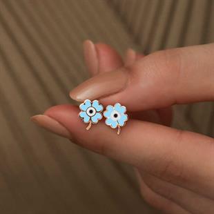 Hk Gümüş Kadın Küpe Fosforlu Mavi Yonca |Gümüş Takı Hediyelik Ürünler