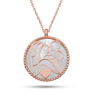 Hk Gümüş Kadın Kolye Fosforlu Rose Anne Çocuk Sevgisi |Gümüş Takı Hediyelik Ürünler