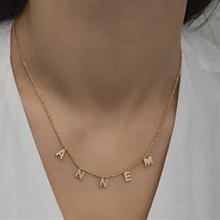 Hk ​Gümüş Kadın Kolye Gold Annem Yazılı |Gümüş Takı Hediyelik Ürünler