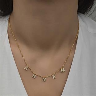 Hk ​Gümüş Kadın Kolye Gold Annem Yazılı |Gümüş Takı Hediyelik Ürünler