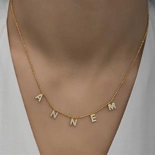 Hk ​Gümüş Kadın Kolye Gold Annem Yazılı |Gümüş Takı Hediyelik Ürünler