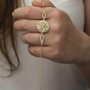 Hk Gümüş Kadın Bileklik Gold Baget Taşlı |Gümüş Takı Hediyelik Ürünler