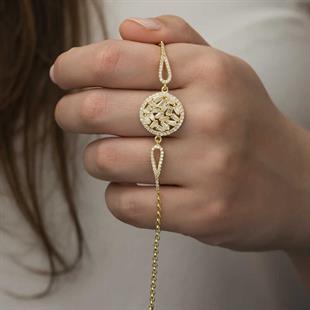 Hk Gümüş Kadın Bileklik Gold Baget Taşlı |Gümüş Takı Hediyelik Ürünler