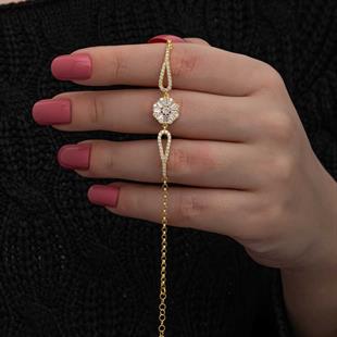 Hk Gümüş Kadın Bileklik Gold Baget Taşlı |Gümüş Takı Hediyelik Ürünler