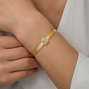 Hk Gümüş Kadın Bileklik Gold Baget Taşlı Trabzon Hasır |Gümüş Takı Hediyelik Ürünler