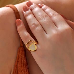 Hk Gümüş Kadın Yüzük Gold Beyaz Taşlı Kalpli |Gümüş Takı Hediyelik Ürünler