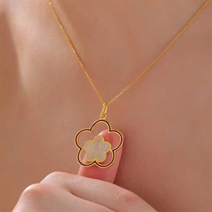 ​Gümüş Gold Çiçek Desenli Kadın Kolye