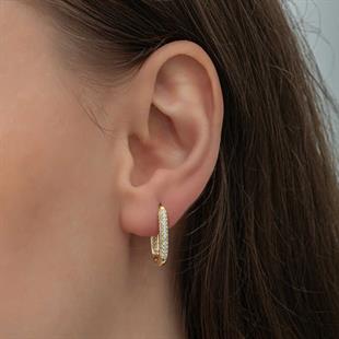 Hk Gümüş Kadın Küpe Gold Çift Sıra Beyaz Taşlı J |Gümüş Takı Hediyelik Ürünler