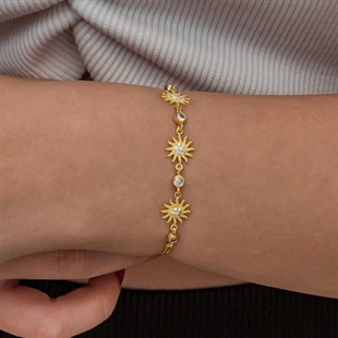 Hk Gümüş Gold Güneş Kadın Bileklik | Gümüş Takı Hediyelik Ürünler