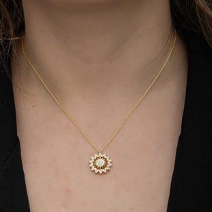 Gümüş Gold Güneş Kadın Kolye