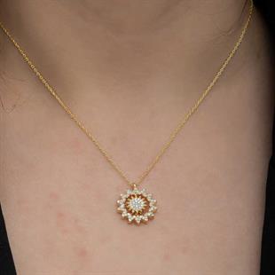 Gümüş Gold Güneş Kadın Kolye