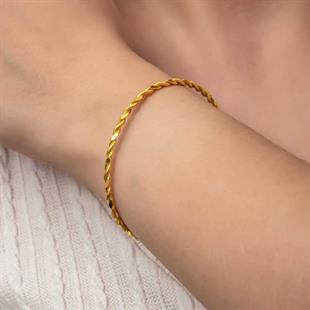 Hk Gümüş Kadın Bilezik Gold İkili Burgu |Gümüş Takı Hediyelik Ürünler