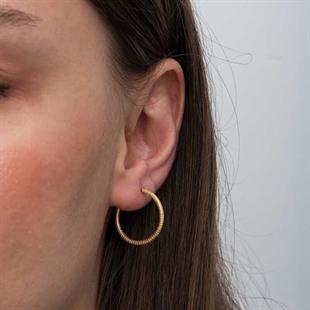 Hk Gümüş Kadın Küpe Gold Kalemli Halka |Gümüş Takı Hediyelik Ürünler