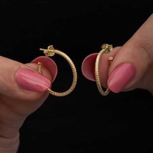 Hk Gümüş Kadın Küpe Gold Kalemli Halka |Gümüş Takı Hediyelik Ürünler