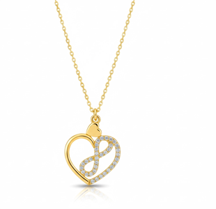 Hk Gümüş Kadın Kolye Gold Kalp İçinde Sonsuzluk |Gümüş Takı Hediyelik Ürünler