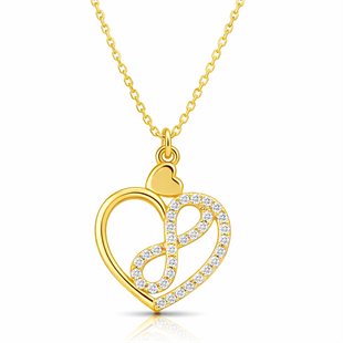 Hk Gümüş Kadın Kolye Gold Kalp İçinde Sonsuzluk |Gümüş Takı Hediyelik Ürünler