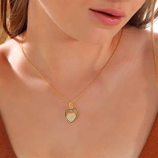 Hk Gümüş Kadın Kolye Gold Kalp |Gümüş Takı Hediyelik Ürünler