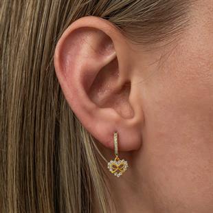 Hk Gümüş Kadın Küpe Gold Kalp Kurdele Sallantılı |Gümüş Takı Hediyelik Ürünler