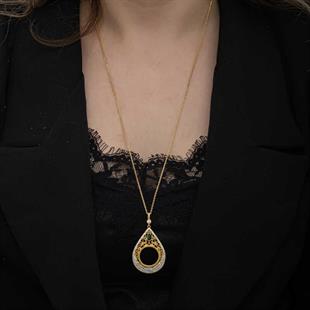 Gümüş Gold Kaplama Damla Çeyrek Takılabilen Kadın Kolye