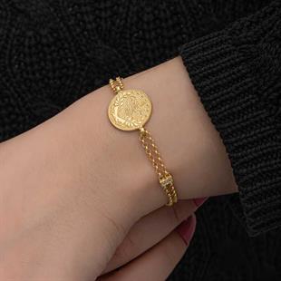 Hk Gümüş Kadın Bileklik Gold Kaplama Tuğralı |Gümüş Takı Hediyelik Ürünler
