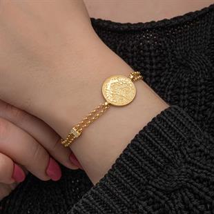 Hk Gümüş Kadın Bileklik Gold Kaplama Tuğralı |Gümüş Takı Hediyelik Ürünler