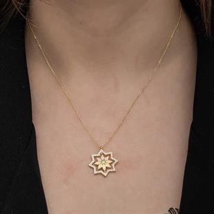 Gümüş Gold Kar Tanesi Kadın Kolye