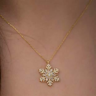 Gümüş Gold Kar Tanesi Kolye