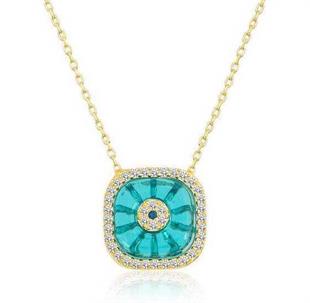 Hk Gümüş Kadın Kolye Gold Kare Camgöz Nazar |Gümüş Takı Hediyelik Ürünler