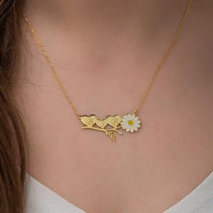 Hk ​Gümüş Kadın Kolye Gold Kişiye Özel Kalpli Papatya |Gümüş Takı Hediyelik Ürünler