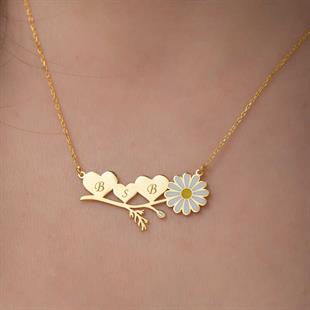 Hk ​Gümüş Kadın Kolye Gold Kişiye Özel Kalpli Papatya |Gümüş Takı Hediyelik Ürünler