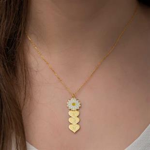 Hk ​Gümüş Kadın Kolye Gold Kişiye Özel Kalpli Papatya |Gümüş Takı Hediyelik Ürünler