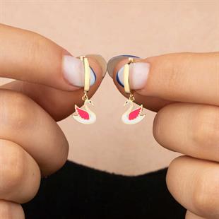 Hk Gümüş Kadın Küpe Gold Kuğu Sallantılı |Gümüş Takı Hediyelik Ürünler