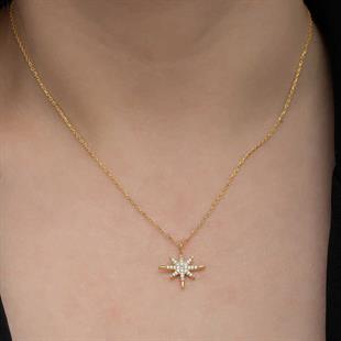 Gümüş Gold Kutup Yıldızı Kadın Kolye