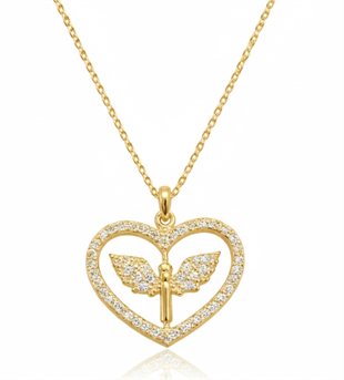 Hk ​Gümüş Kadın Kolye Gold Mikail Meleği Figürlü Kalp |Gümüş Takı Hediyelik Ürünler