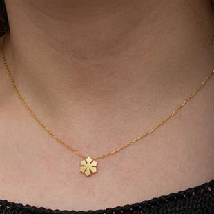 Gümüş Gold Minimal Kar Tanesi Kadın Kolye