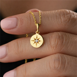 Hk Gümüş Gold Minimal Yıldız Kadın Kolye|Gümüş Takı Hediyelik Ürünler