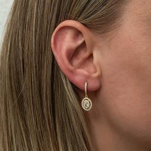 Hk Gümüş Kadın Küpe Gold Oval Taşlı Sallantılı|Gümüş Takı Hediyelik Ürünler