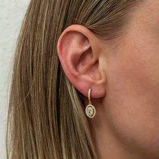 Hk Gümüş Kadın Küpe Gold Oval Taşlı Sallantılı|Gümüş Takı Hediyelik Ürünler