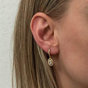 Hk Gümüş Kadın Küpe Gold Oval Taşlı Sallantılı|Gümüş Takı Hediyelik Ürünler