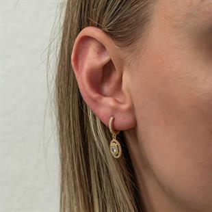 Hk Gümüş Kadın Küpe Gold Oval Taşlı Sallantılı|Gümüş Takı Hediyelik Ürünler