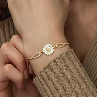 Hk ​Gümüş Kadın Bileklik Gold Papatya |Gümüş Takı Hediyelik Ürünler