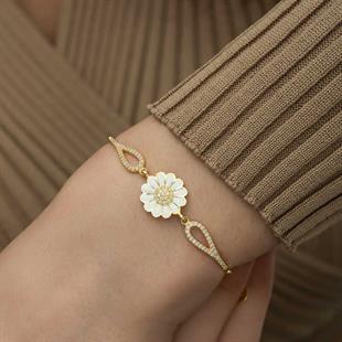 Hk ​Gümüş Kadın Bileklik Gold Papatya |Gümüş Takı Hediyelik Ürünler