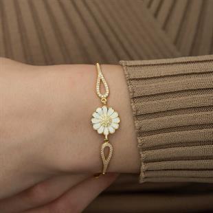 Hk ​Gümüş Kadın Bileklik Gold Papatya |Gümüş Takı Hediyelik Ürünler