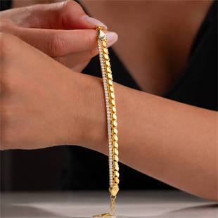 Hk Gümüş Gold Pullu Su Yolu Kadın Bileklik|Gümüş Takı Hediyelik Ürünler