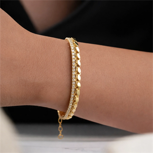 Hk Gümüş Gold Pullu Su Yolu Kadın Bileklik|Gümüş Takı Hediyelik Ürünler