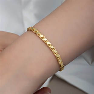 Hk Gümüş Gold Pullu Zincir Kadın Bileklik | Gümüş Takı Hediyelik Ürünler