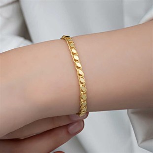 Hk Gümüş Gold Pullu Zincir Kadın Bileklik | Gümüş Takı Hediyelik Ürünler