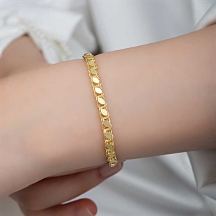Hk Gümüş Gold Pullu Zincir Kadın Bileklik | Gümüş Takı Hediyelik Ürünler