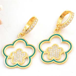 Hk ​Gümüş Kadın Küpe Gold Sallantılı Çiçek Desenli |Gümüş Takı Hediyelik Ürünler